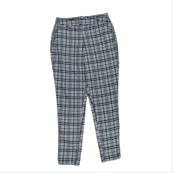 Hot Topic Womens M Pants Black White Plaid Button Elastic Halloween Fun - Picture 1 of 11